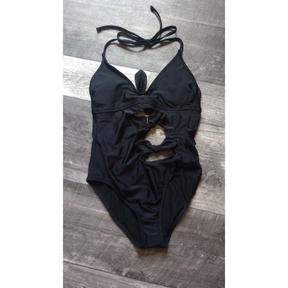 Xhileration Women's M Black Cut Out 1 Piece Swimsuit, NWT